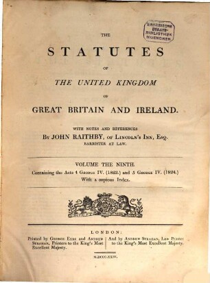 The statutes of the United Kingdom of Great Britain and Ireland. 27 = Vol. 9. 1823/24 (1824)
