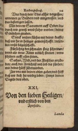 XXI. Von den lieben Heiligen/ und erstlich von den Aposteln.