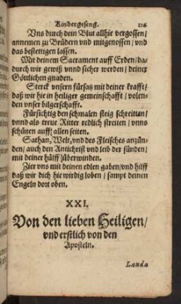 XXI. Von den lieben Heiligen/ und erstlich von den Aposteln.
