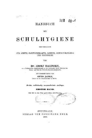 1: Handbuch der Schulhygiene - 1 (1898)