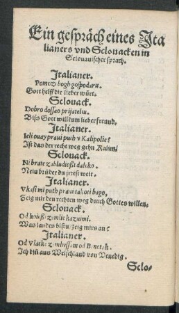 Ein gespräch eines Italieners und Sclovacken in Sclovanischer sprach.
