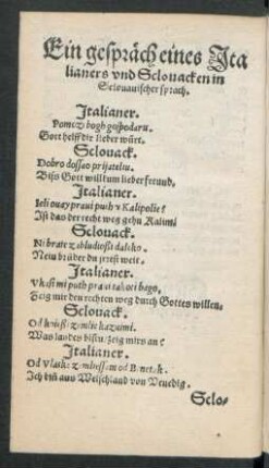 Ein gespräch eines Italieners und Sclovacken in Sclovanischer sprach.