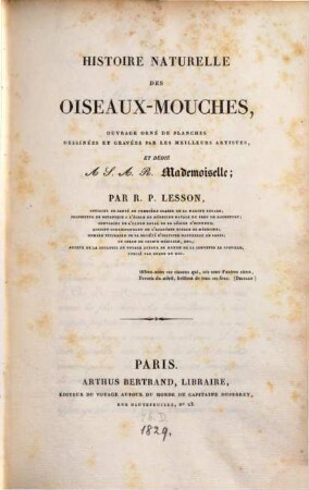Histoire naturelle des oiseaux-mouches : Avec 85. planches, 1
