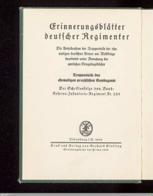 Das Reserve-Infanterie-Regiment Nr. 235 im Weltkriege