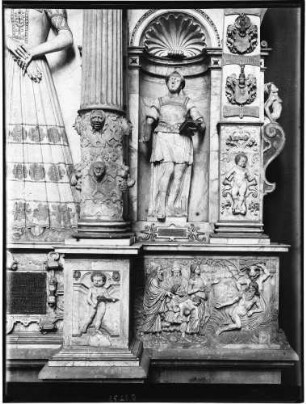 Wertheim Evangelische Stiftstkirche Chor Löwensteinsche Grabkapelle Doppelgrabmal Graf Georg von Isenburg (gestorben 1577) und seiner Ehefrau Barbara von Wertheim (gestorben 1600)