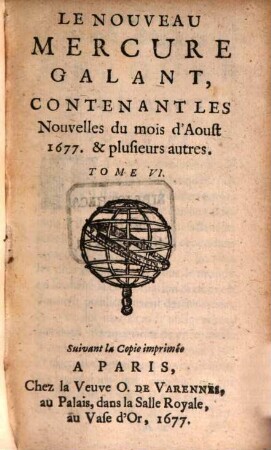 Le nouveau mercure galant. 1677, T. 6 = Août
