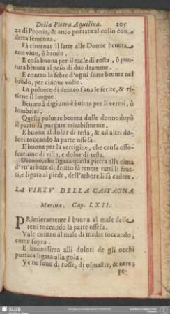 Cap. LXII. La Virtù Della Castagna Marina