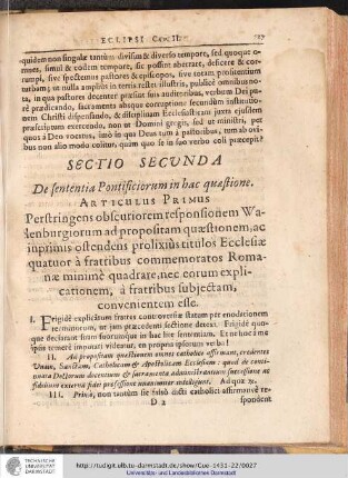 ARTICULUS PRIMUS Perstringens obscuriorem responsionem Walenburgiorum ad propositam ...
