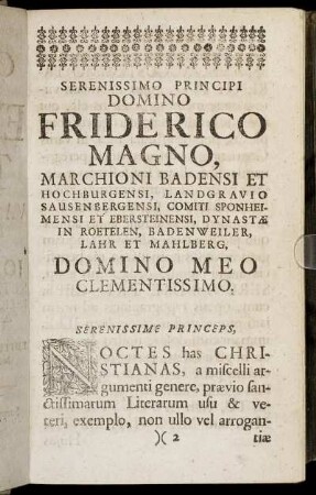 Serenessimo Principi Domino Friderico Magno, [...]