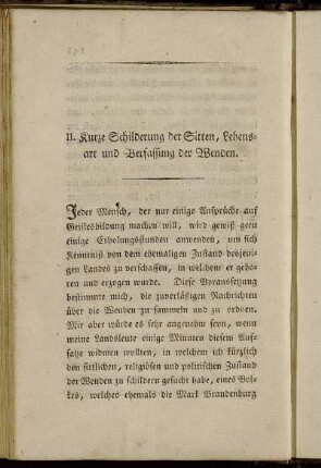 II. Kurze Schilderung der Sitten, Lebensart und Verfassung der Wenden.