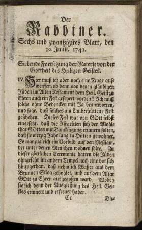Sechs und zwanzigstes Blatt, den 30. Junii, 1742.