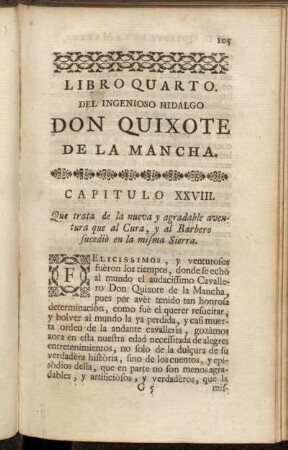 Libro Quarto. Del Ingenioso Hidalgo Don Quixote de la Mancha.