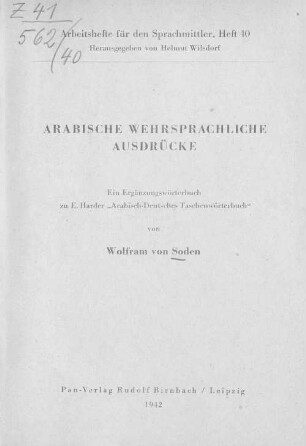 Arabische wehrsprachliche Ausdrücke : ein Ergänzungswörterbuch zu E. Harder "Arabisch-Deutsches Taschenwörterbuch"