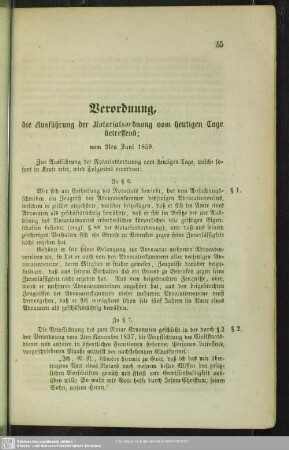 Verordnung, die Ausführung der Notariatsordnung vom heutigen Tage betreffend; vom 3ten Juni 1859