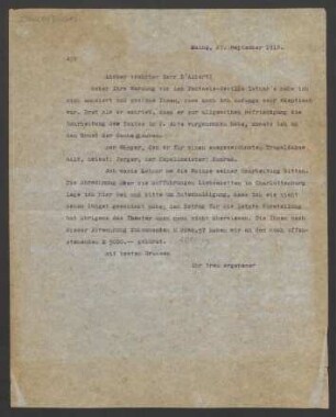Brief an Eugen d' Albert : 27.09.1918