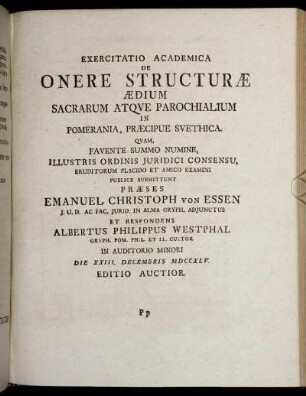 Exercitatio Academica De Onere Structurae Aedium Sacrarum Atque Parochialium ...