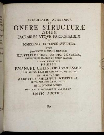 Exercitatio Academica De Onere Structurae Aedium Sacrarum Atque Parochialium ...