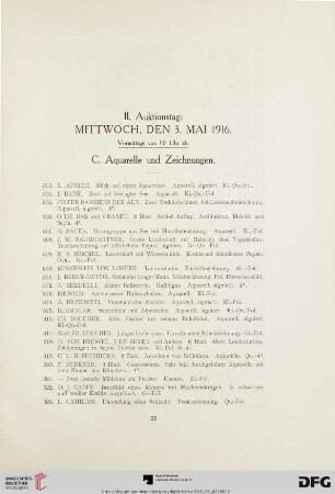 II. Auktionstag: Mittwoch, den 3. Mai 1916/ C. Aquarelle und Zeichnungen (Nr. 303-671)