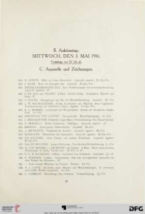 II. Auktionstag: Mittwoch, den 3. Mai 1916/ C. Aquarelle und Zeichnungen (Nr. 303-671)