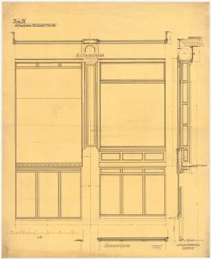 Geschäftshäuser am Werderschen Markt (Werderhäuser), Berlin: Ansicht und Schnitt der Schaufenster in Haus B 1:10