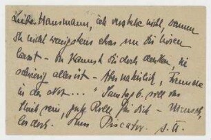 Postkarte von Erwin Piscator an Raoul Hausmann. Berlin