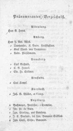 Pränumeranten-Verzeichniß.