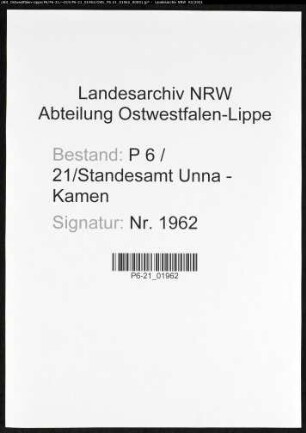 Sterberegister Standesamt Unna-Kamen