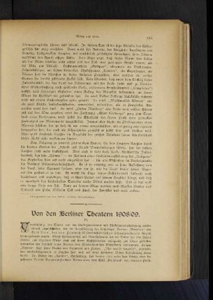 Von den Berliner Theatern 1908/09