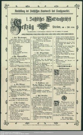 I. Sächsisches Volkstrachtenfest : Festzug Dresden, am 5. Juli 1896; Ausstellung des Sächsischen Handwerks und Kunstgewerbes