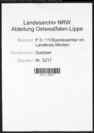 Sterberegister Standesamt Quetzen