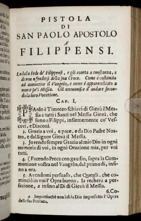 Pistola Di San Paolo Apostolo A' Filippensi. - Pistola Seconda Di San Paolo Apostolo A' Tessalonicensi.