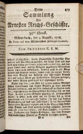 35tes Stuck. Schwabach, den 4. Augusti, 1758.