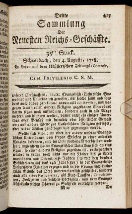 35tes Stuck. Schwabach, den 4. Augusti, 1758.