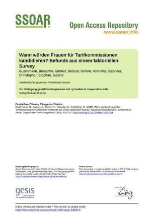 Wann würden Frauen für Tarifkommissionen kandidieren? Befunde aus einem faktoriellen Survey