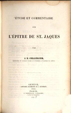 Etude et commentaire sur l'épitre de St. Jaques