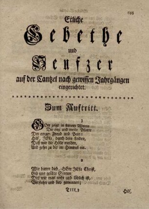 Etliche Gebethe und Seufzer auf der Cantzel nach gewissen Jahrgängen eingerichtet.
