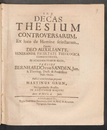 Decas Thesium Controversarum, Ex loco de Homine selectarum