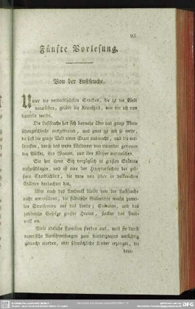 Fünfte Vorlesung. Von der Lustseuche