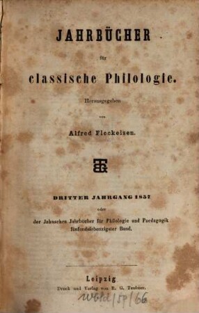 Neue Jahrbücher für Philologie und Pädagogik. 75 = Jg. 27 = Jg. 3. 1857