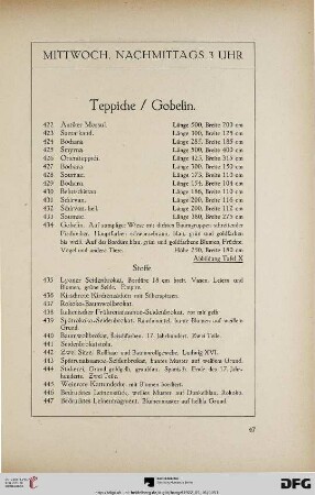 Mittwoch, nachmittags 3 Uhr: Teppiche / Gobelin (Nr. 422-630)