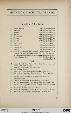 Mittwoch, nachmittags 3 Uhr: Teppiche / Gobelin (Nr. 422-630)