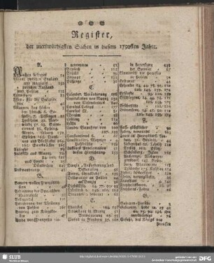 Register der merkwürdigsten Sachen in diesem 1793sten Jahre
