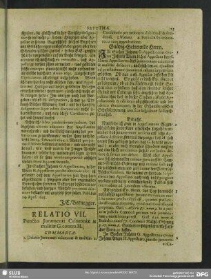 Relatio VII. Puncto Juramenti Calumniae & malitiae G. contra H.