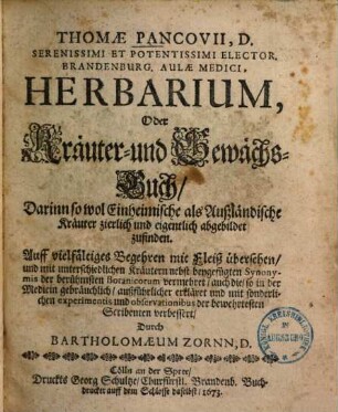 Herbarium oder Kräuter- und Gewächs-Buch