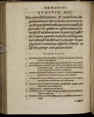 Quæstio XIII. Siin contractu locationis, & conductionis impedimentum in usu rei locatæ intervenerit [...]