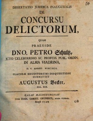 Dissertatio Juridica Inauguralis De Concursu Delictorum