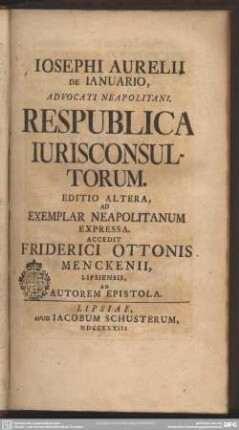 Josephi Aurelii De Januario, Advocati Neapolitani, Respublica Iurisconsultorum