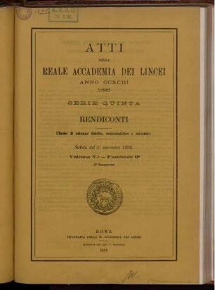 Seduta del 1 novembre 1896. Volume V. - Fascicolo 9.