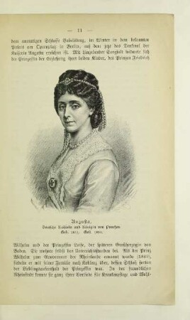Augusta, Deutsche Kaiserin und Königin von Preußen. Geb. 1811. Gest. 1890