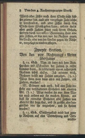 Zweyte Lection. Von den vier Rechnungs-Arten überhaupt